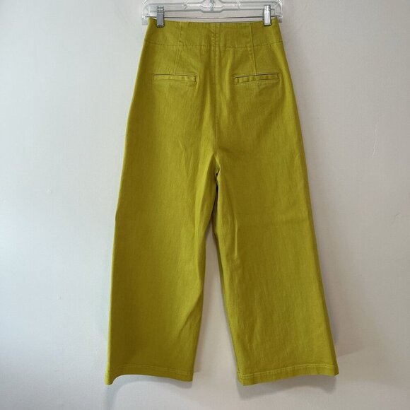 Tibi NWT High-waist Wide-leg Cropped Jeans‎ In Mustard Yellow Size 2 - Picture 7 of 13